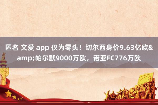 匿名 文爱 app 仅为零头！切尔西身价9.63亿欧&帕尔默9000万欧，诺亚FC776万欧